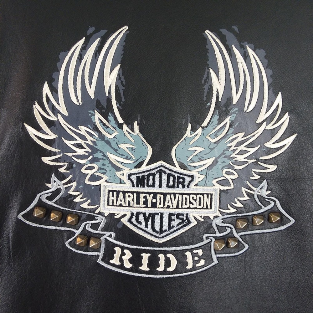 VTG Harley Davidson Womens L Leather Wing Motorcycle Jacket Studded Black Biker - Picture 4 of 16
